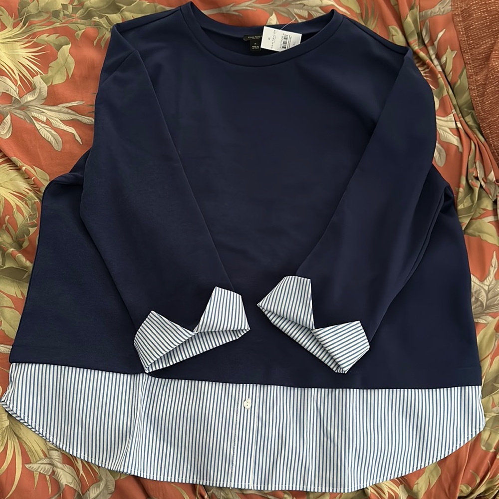 Ann Taylor Factory Mixed Media Casual Shirt sz XL Blue